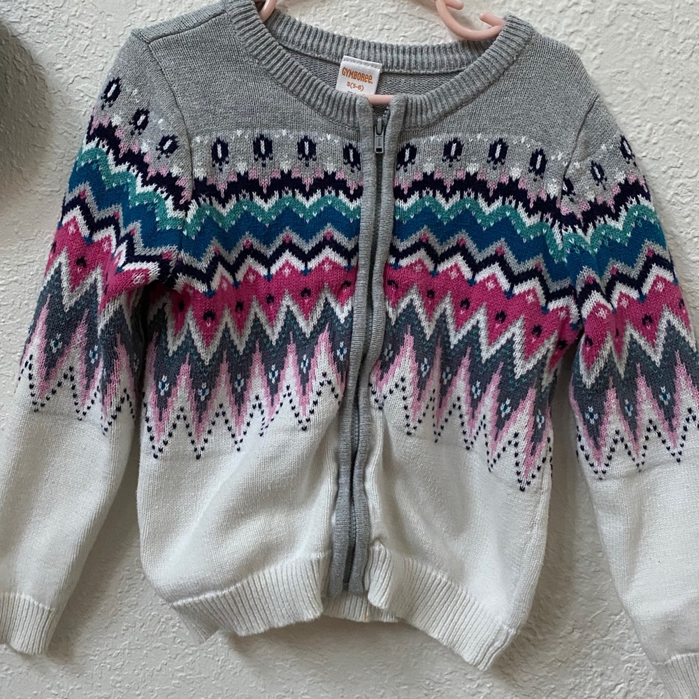 Fair isle knit sweater with zipper